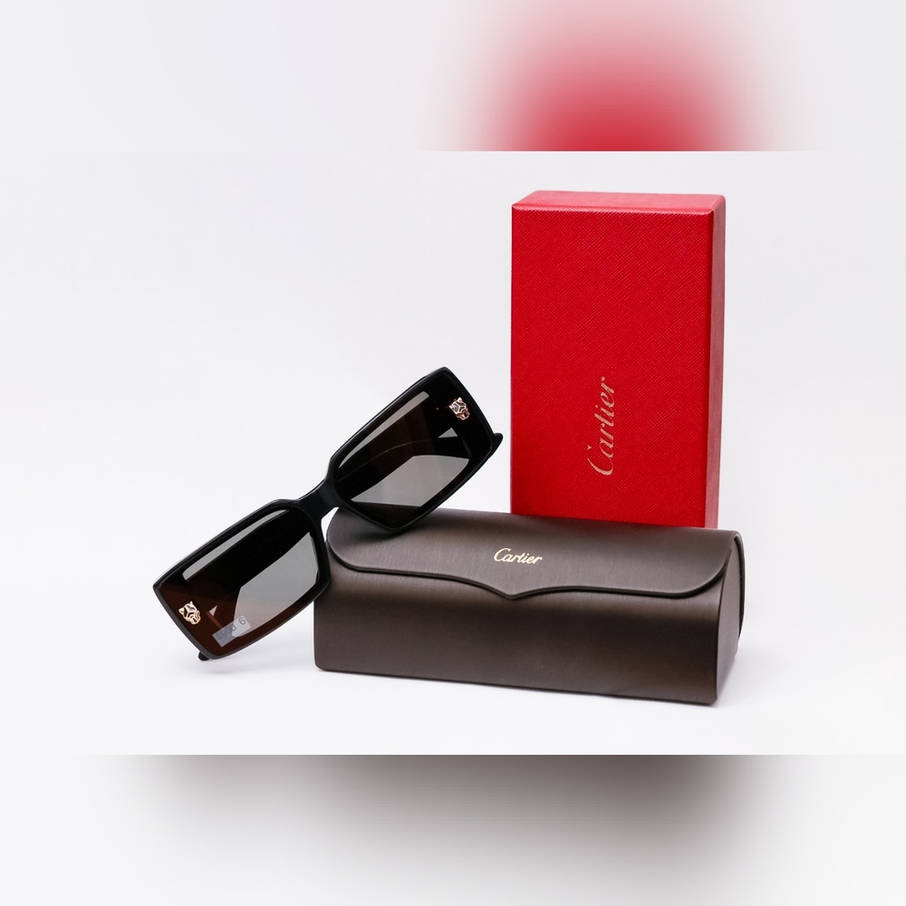 New Authentic CARTIER Black 'Panthère de Cartier' Sunglasses